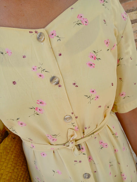 Vestido Vintage Amarillo Flores