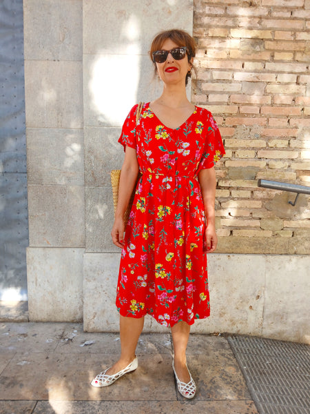 Vestido Vintage Rojo Flores