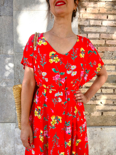 Vestido Vintage Rojo Flores