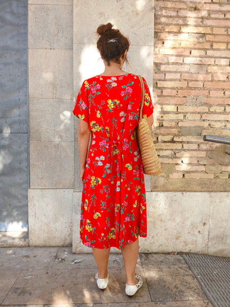 Vestido Vintage Rojo Flores