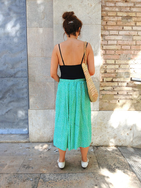 Falda Vintage Hecha a Mano Verde Lunares