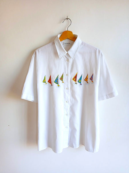 Camisa Vintage Bordados de Barquitos