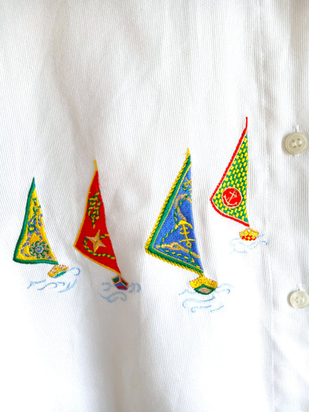 Camisa Vintage Bordados de Barquitos