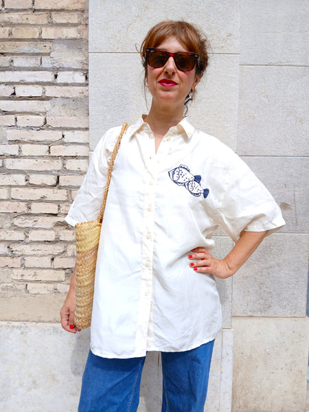 Camisa Vintage Pececitos 100% Seda