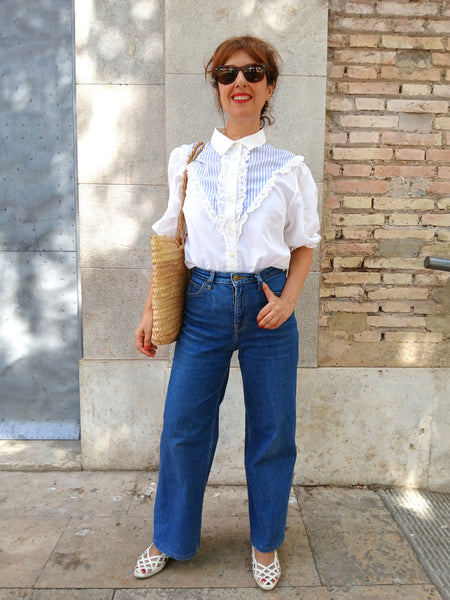 Camisa Vintage Rayitas Azules