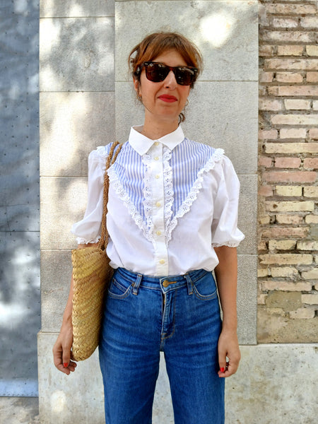 Camisa Vintage Rayitas Azules