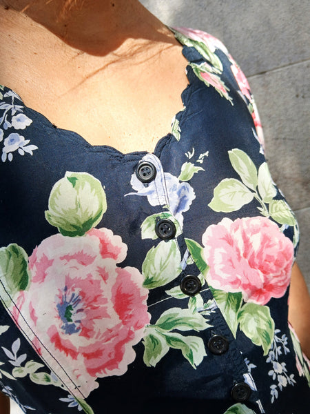 Vestido Vintage Negro Flores