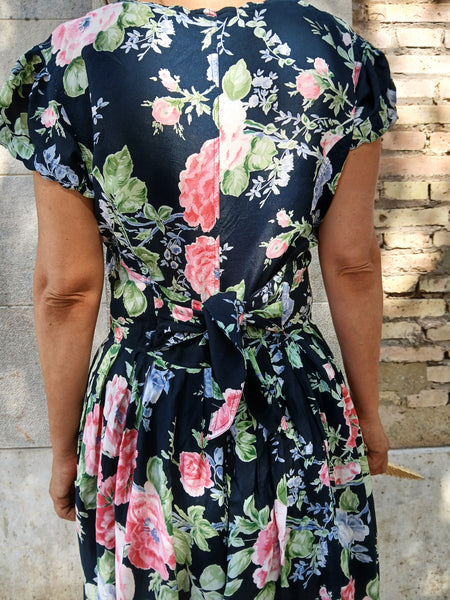 Vestido Vintage Negro Flores
