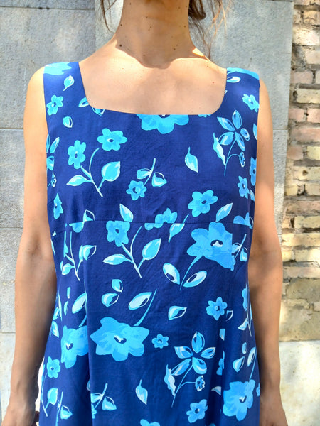 Vestido Vintage Azul Flores