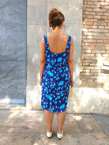 Vestido Vintage Azul Flores