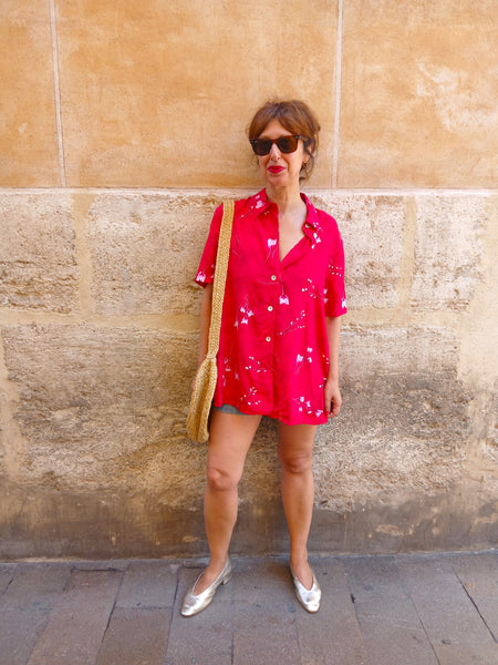 Camisa Vintage Roja Flores