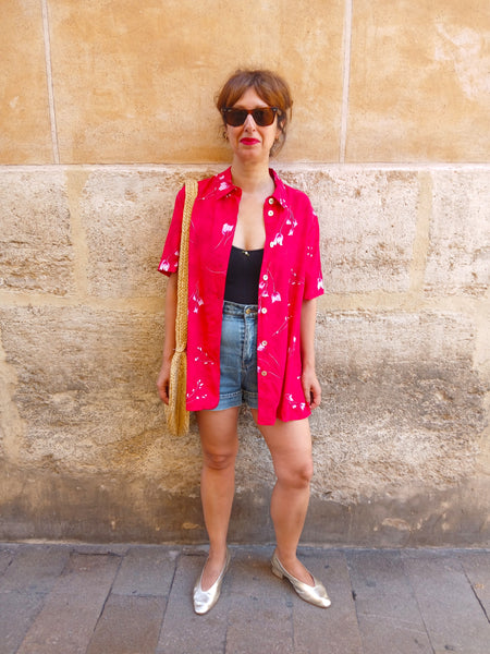Camisa Vintage Roja Flores