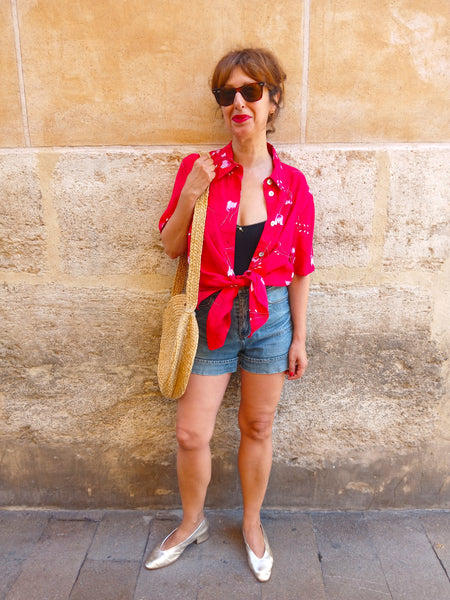 Camisa Vintage Roja Flores