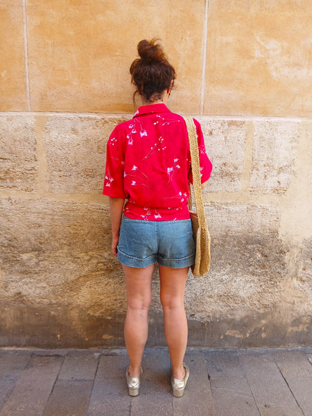 Camisa Vintage Roja Flores
