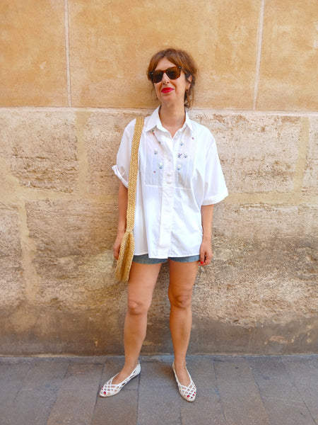 Camisa Vintage Flores Bordadas