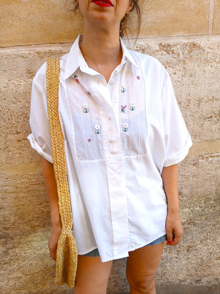 Camisa Vintage Flores Bordadas