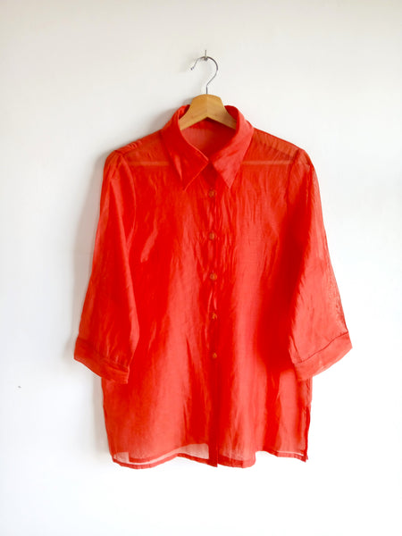 Camisa Vintage Roja Semi Transparente
