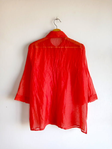 Camisa Vintage Roja Semi Transparente