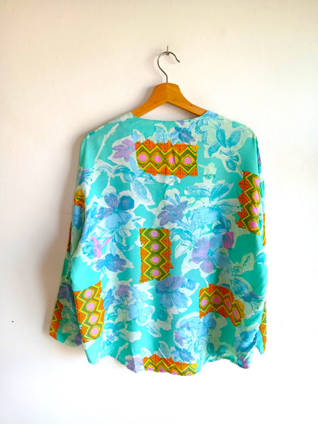 Camisa Vintage Turquesa Estampada