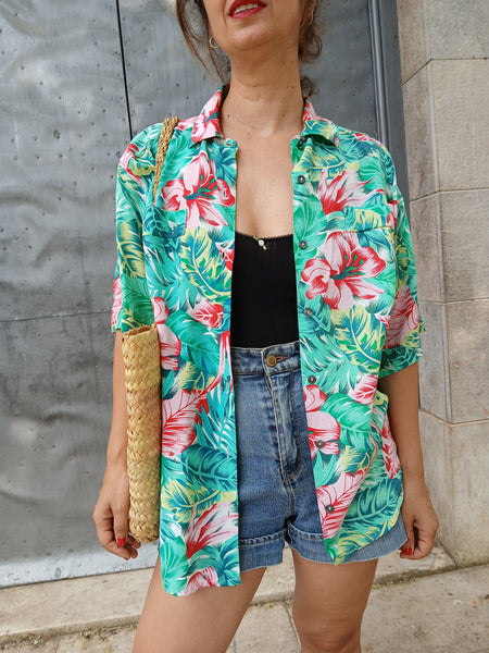 Camisa Vintage Flores Tropicales