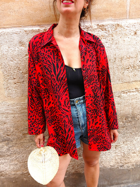 Sobre Camisa Vintage Roja Animal Print