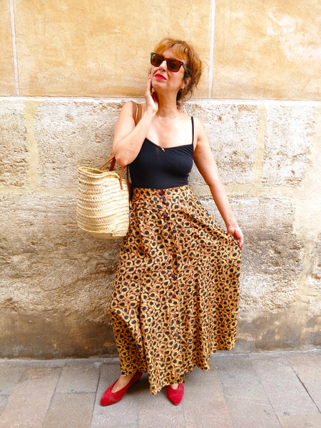 Falda Vintage Animal Print 100% Seda