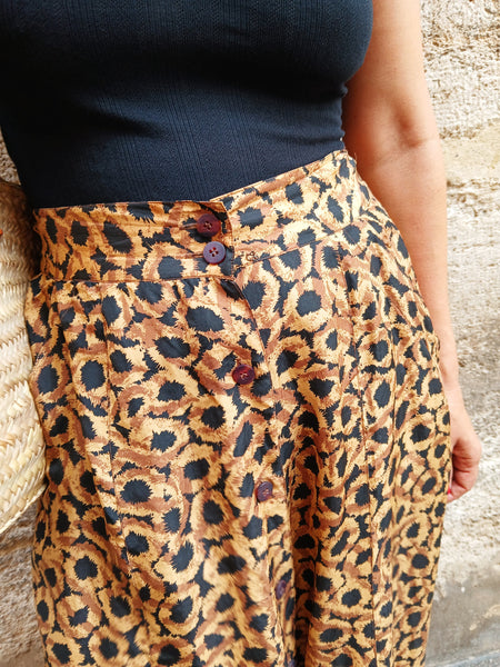 Falda Vintage Animal Print 100% Seda