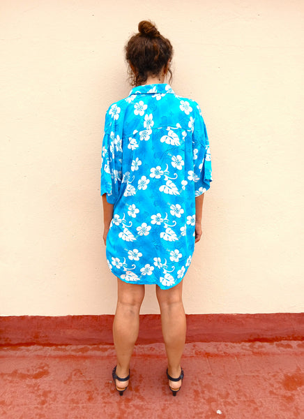 Camisa Vintage Azul Flores