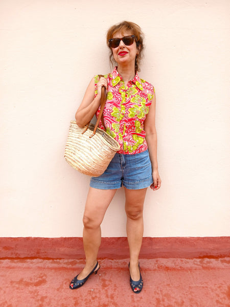 Camisa Vintage Hecha a Mano Flores