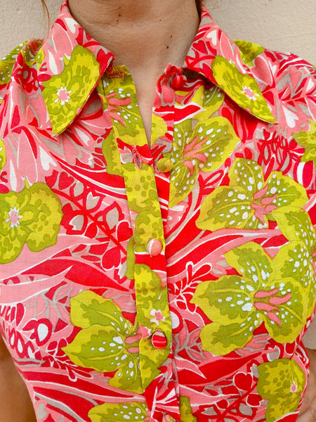 Camisa Vintage Hecha a Mano Flores