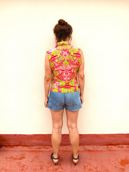 Camisa Vintage Hecha a Mano Flores