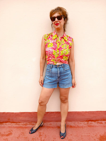 Camisa Vintage Hecha a Mano Flores