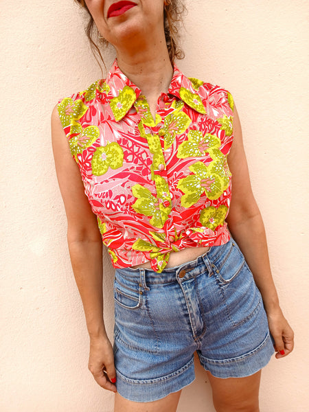Camisa Vintage Hecha a Mano Flores