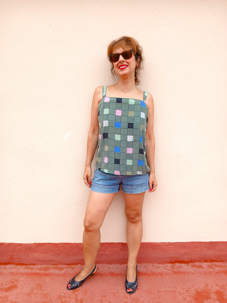 Camisa Vintage Seda, Tirantes y Cuadros