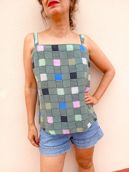 Camisa Vintage Seda, Tirantes y Cuadros