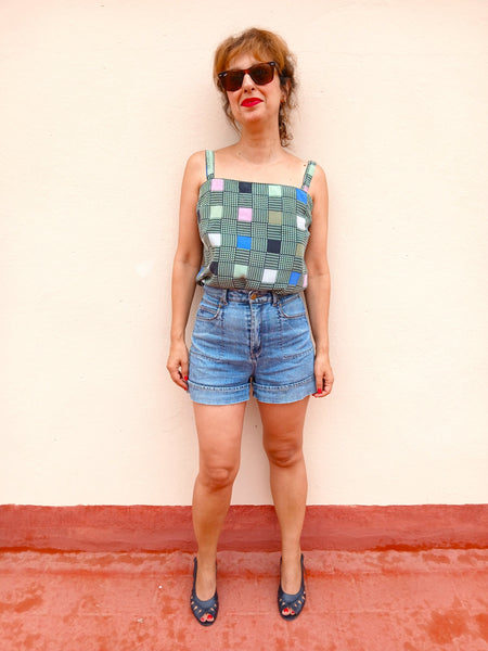 Camisa Vintage Seda, Tirantes y Cuadros
