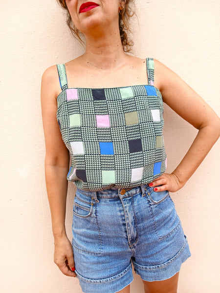 Camisa Vintage Seda, Tirantes y Cuadros