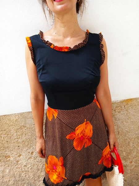 Vestido Vintage Naranja y Negro