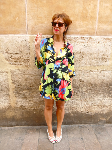 Camisa Vintage Negra Flores