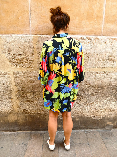 Camisa Vintage Negra Flores
