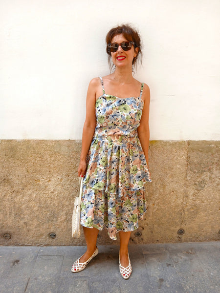 Vestido Vintage Hecho a Mano Flores S