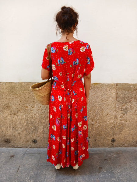 Vestido Vintage Rojo Flores L