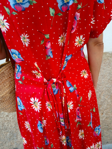 Vestido Vintage Rojo Flores L