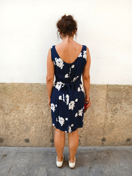 Vestido Vintage Azul Marino Flores S