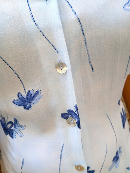 Vestido Vintage Azul Clarito Flores ML