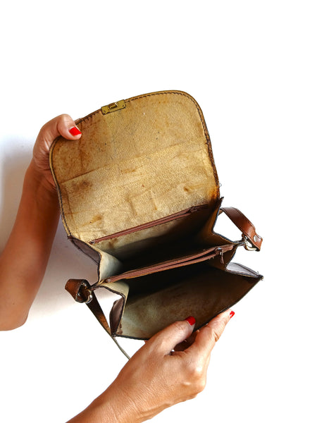 Bolso Vintage Marrón Compartimentos
