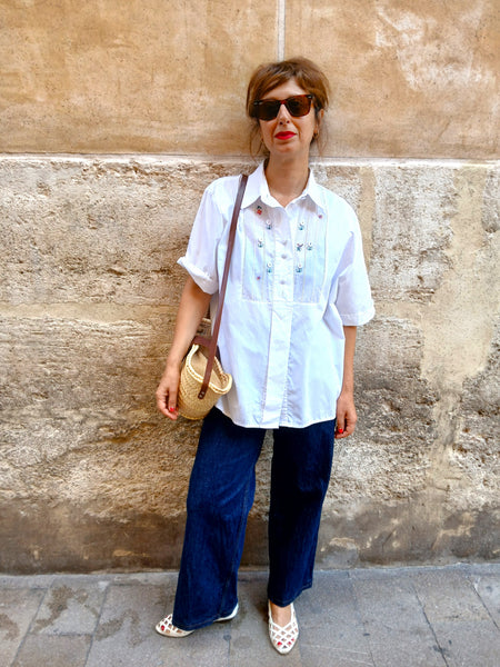 Camisa Vintage Florecillas Bordadas
