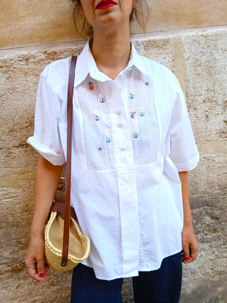 Camisa Vintage Florecillas Bordadas
