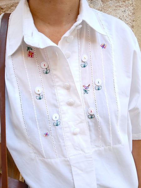 Camisa Vintage Florecillas Bordadas