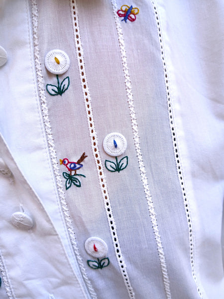 Camisa Vintage Florecillas Bordadas